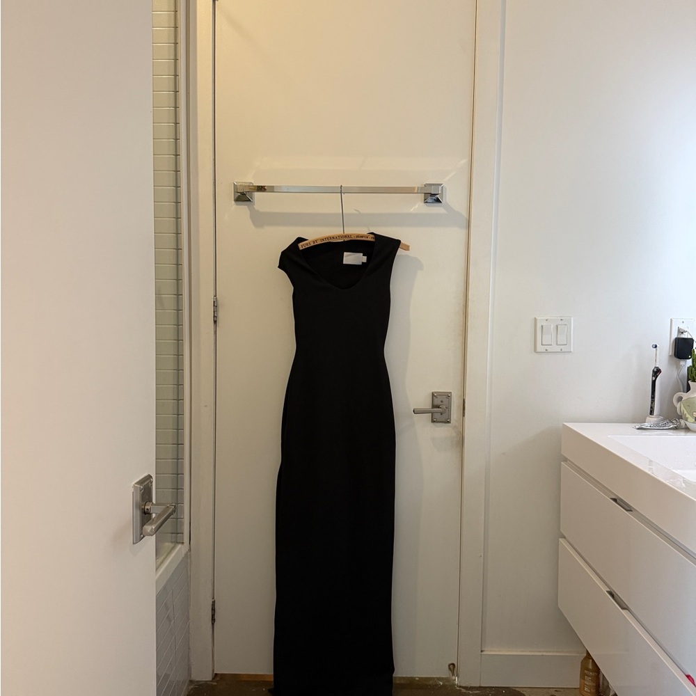 Solace London Asymmetrical Neckline Black Gown